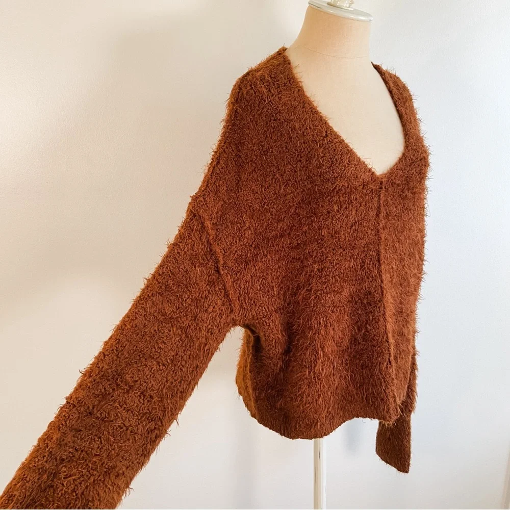 Free People Icing V Neck Pullover Sweater in Mocha Java